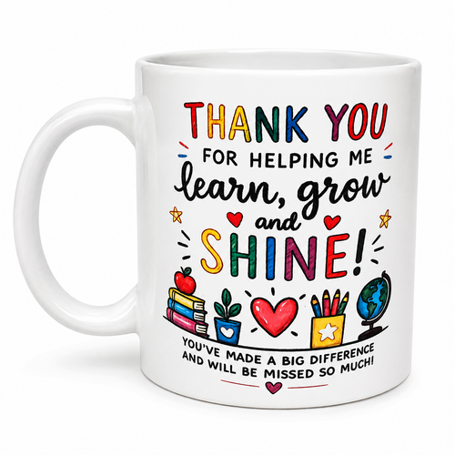 Teacher Appreciation 30oz China Mug with colourful thank you design